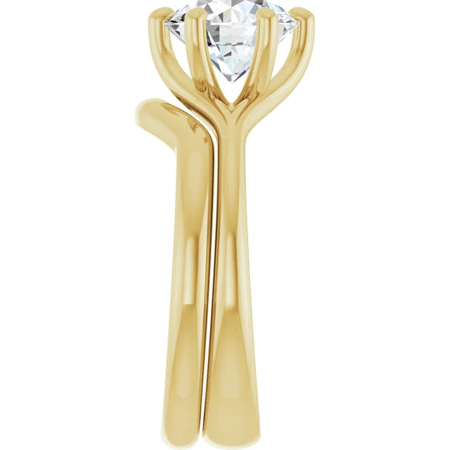 10K Yellow Gold 8 mm Round Engagement Ring Mounting -Matching Band