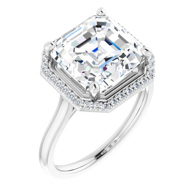 14K White Gold 10 mm Asscher Engagement Ring Mounting