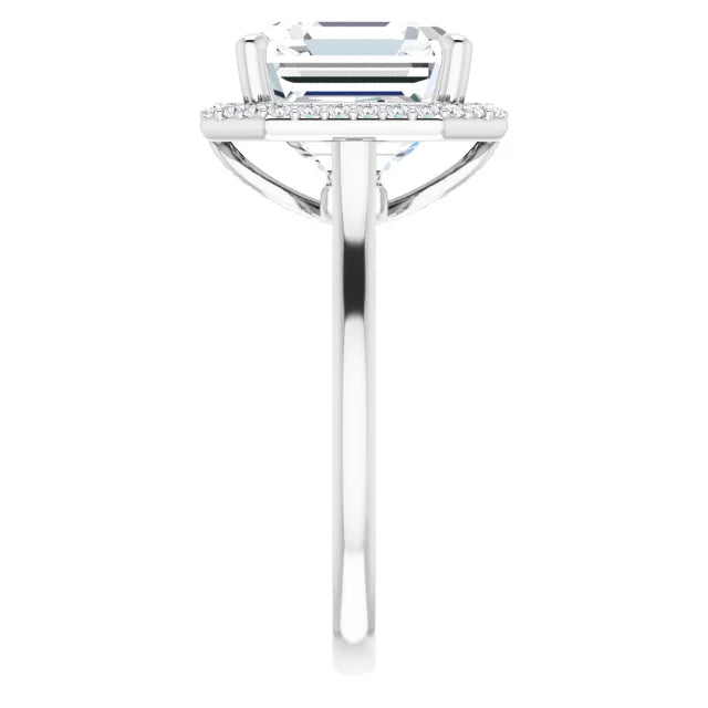 14K White Gold 10 mm Asscher Engagement Ring Mounting