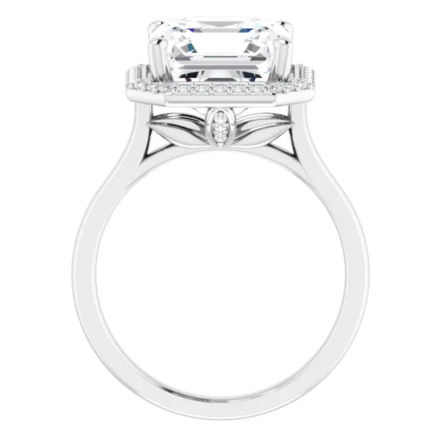 14K White Gold 10 mm Asscher Engagement Ring Mounting