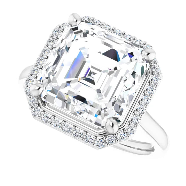 14K White Gold 10 mm Asscher Engagement Ring Mounting