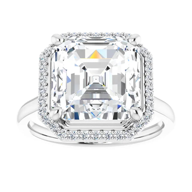 14K White Gold 10 mm Asscher Engagement Ring Mounting
