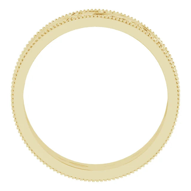 Milgrain Edge Floral Flat Band 10K Yellow Gold 6 mm