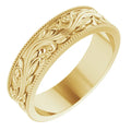 Milgrain Edge Floral Flat Band 10K Yellow Gold 6 mm