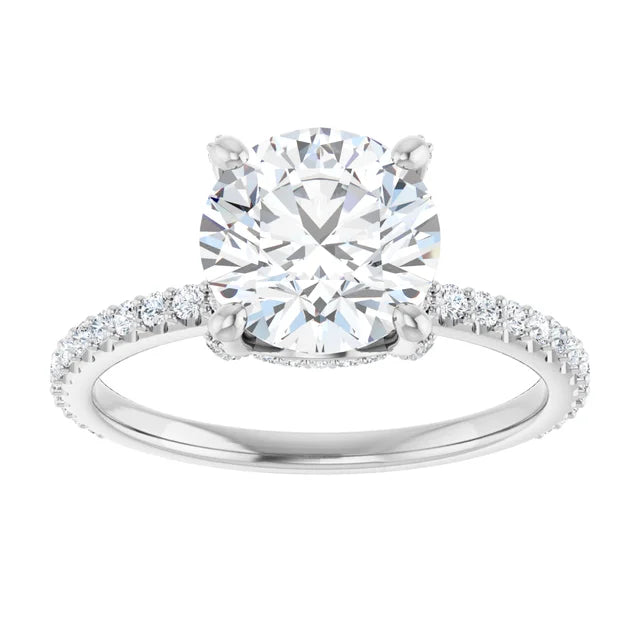 14K White Gold 8 mm Round Engagement Ring Mounting - 1 Diamond  –  #.. Round  Facetedcut,  Gcolor,  VS1quality