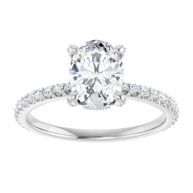White Gold Oval Engagement Ring Mounting