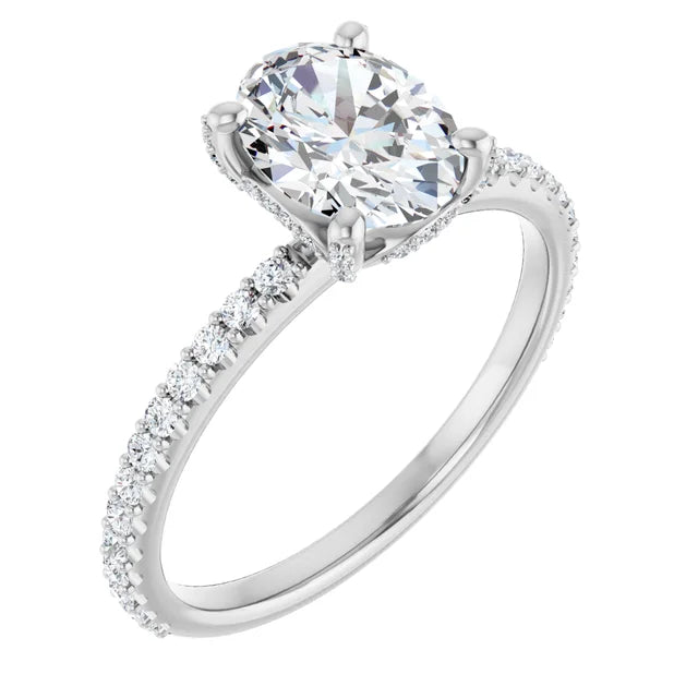 White Gold Oval Engagement Ring Mounting