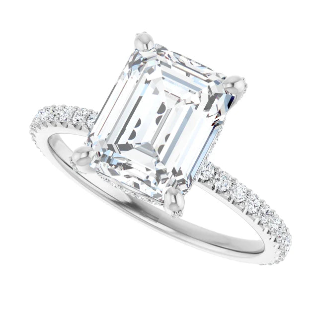 14K White Gold 9x7 mm Emerald Engagement Ring Mounting-3.01 ct Radiant Natural Diamond