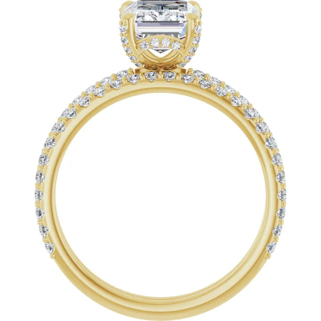 14K Yellow Gold 8x6 mm Emerald Engagement Ring Mounting with Bands