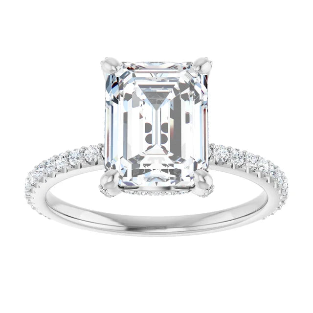 14K White Gold 9x7 mm Emerald Engagement Ring Mounting-3.01 ct Radiant Natural Diamond