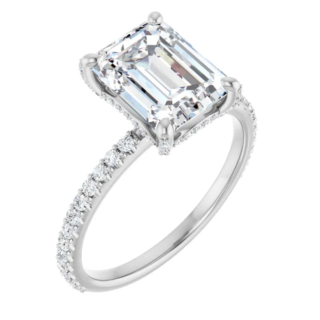 14K White Gold 9x7 mm Emerald Engagement Ring Mounting-3.01 ct Radiant Natural Diamond