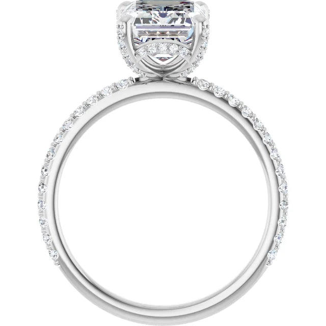 14K White Gold 9x7 mm Emerald Engagement Ring Mounting-3.01 ct Radiant Natural Diamond