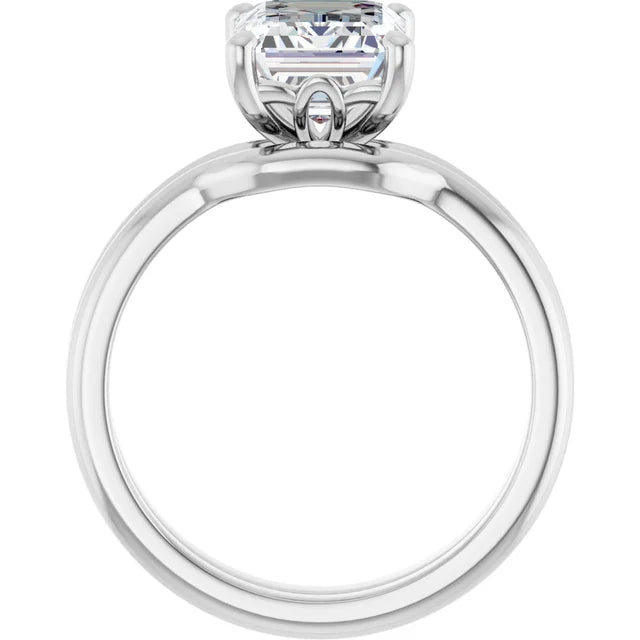 14K White Gold 9x7 mm Emerald Solitaire Engagement Ring Mounting. 3.01 ct Radiant Natural Diamond