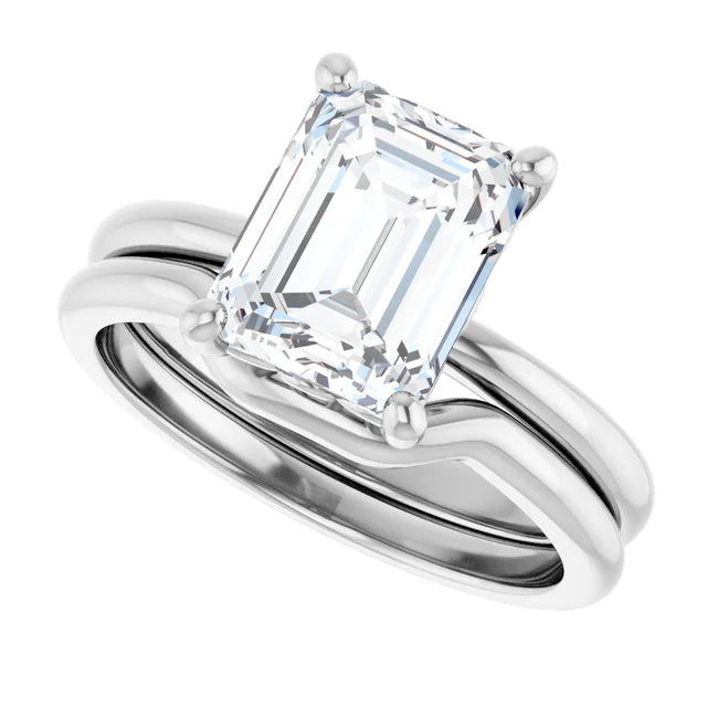 14K White Gold 9x7 mm Emerald Solitaire Engagement Ring Mounting. 3.01 ct Radiant Natural Diamond