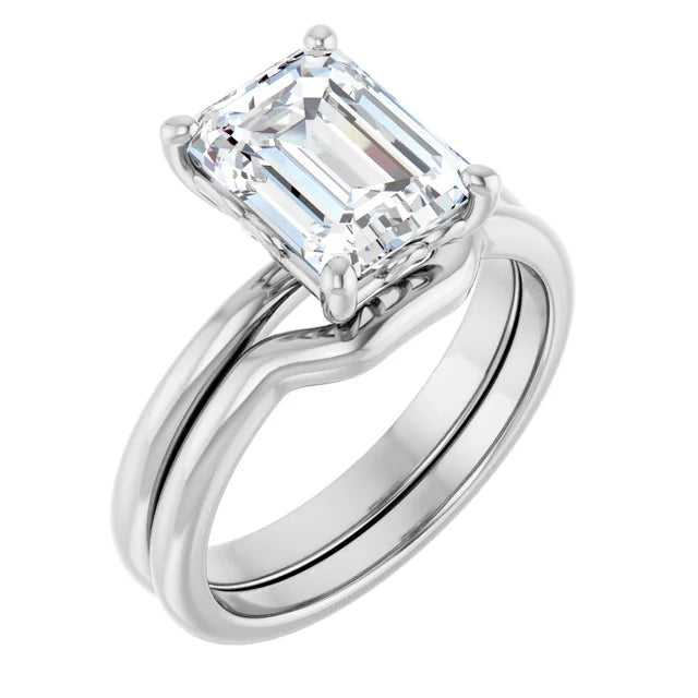 14K White Gold 9x7 mm Emerald Solitaire Engagement Ring Mounting. 3.01 ct Radiant Natural Diamond