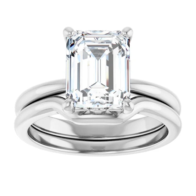 14K White Gold 9x7 mm Emerald Solitaire Engagement Ring Mounting. 3.01 ct Radiant Natural Diamond