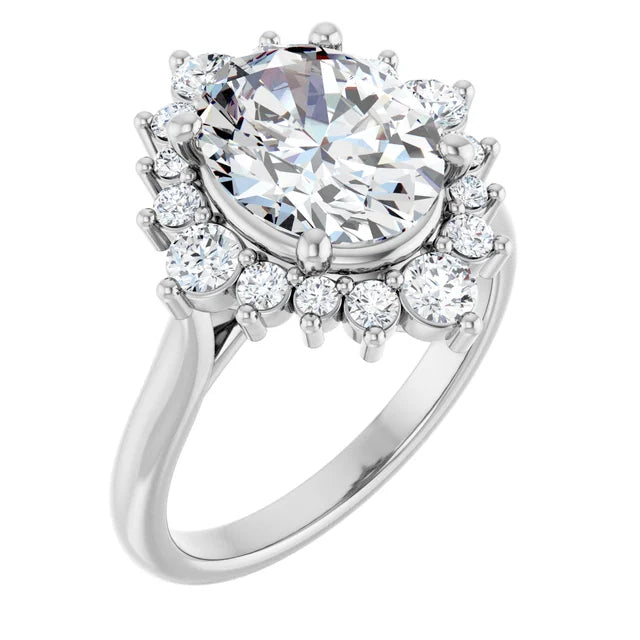 14K White Gold 10x8 mm Oval Engagement Ring Mounting