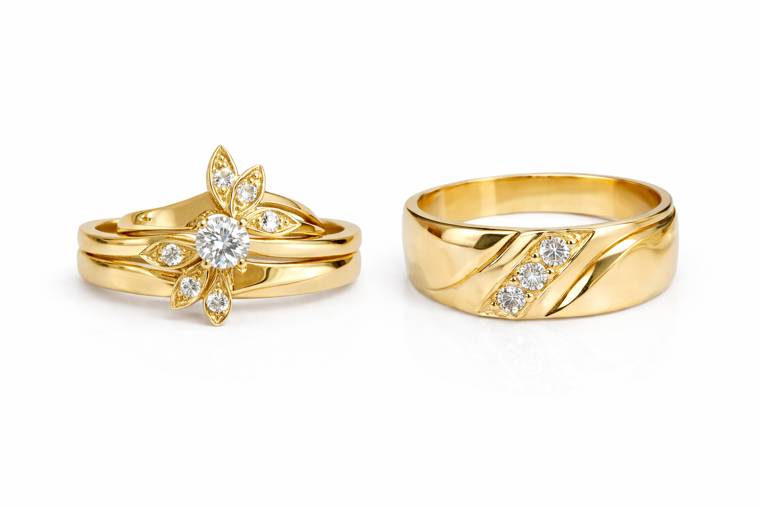 Juego de Anillos Flor de Luz en Oro 14K