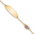 14K Polished Purple Enamel Butterfly and 20x7mm Plate 5.5 inch Baby/Child ID Bracelet with 0.5 inch Extender
