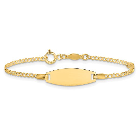 14k Polished Pink Enameled Puffed Heart and 18x5mm Plate 5.5 inch Baby/Child ID Bracelet