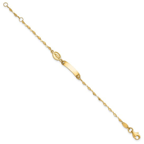 14K Polished Miraculous Medal and 19x4mm Plate 6 inch Baby/Child ID Bracelet