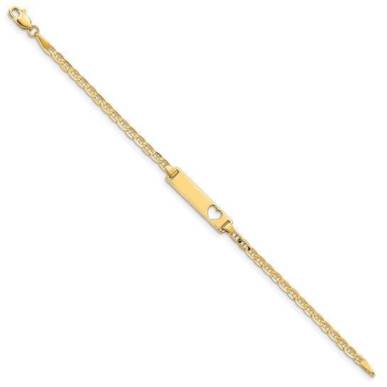 14k Polished Solid Chain/Solid Plate Anchor Link Cut-out Heart 21.5x4.8mm Plate 6 inch Baby/Child ID Bracelet