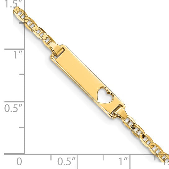 14k Polished Solid Chain/Solid Plate Anchor Link Cut-out Heart 21.5x4.8mm Plate 6 inch Baby/Child ID Bracelet