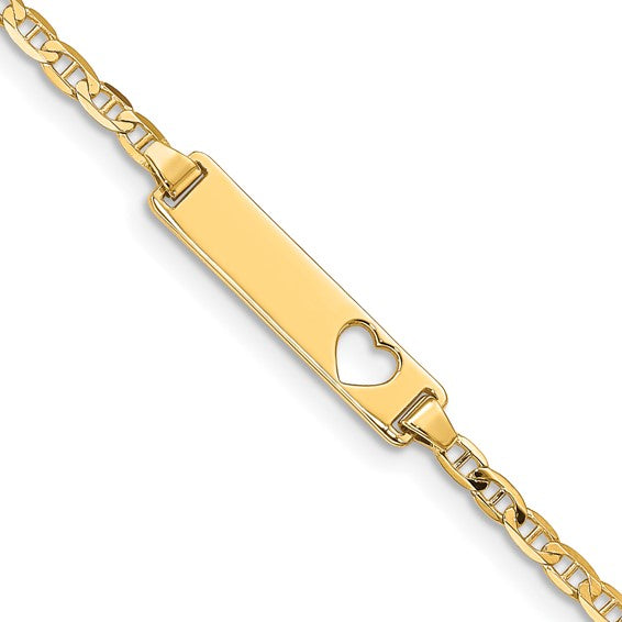 14k Polished Solid Chain/Solid Plate Anchor Link Cut-out Heart 21.5x4.8mm Plate 6 inch Baby/Child ID Bracelet