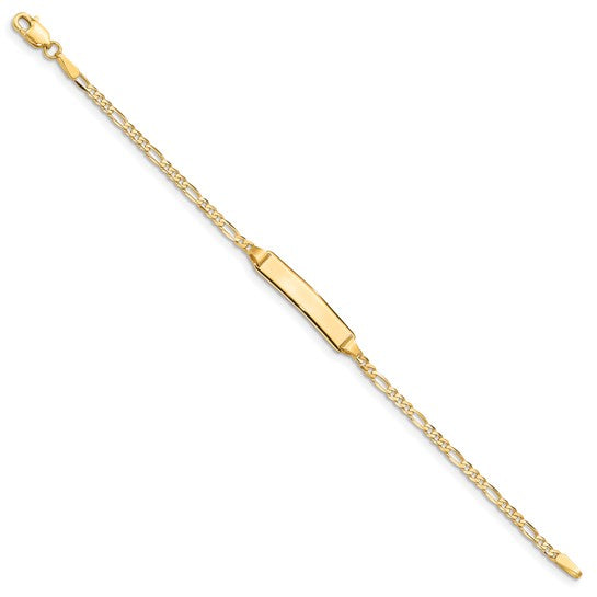 Polished Solid Chain/Solid Plate Figaro Link 19x4mm Plate 5.5 inch Baby/Child ID Bracelet 10K-14K
