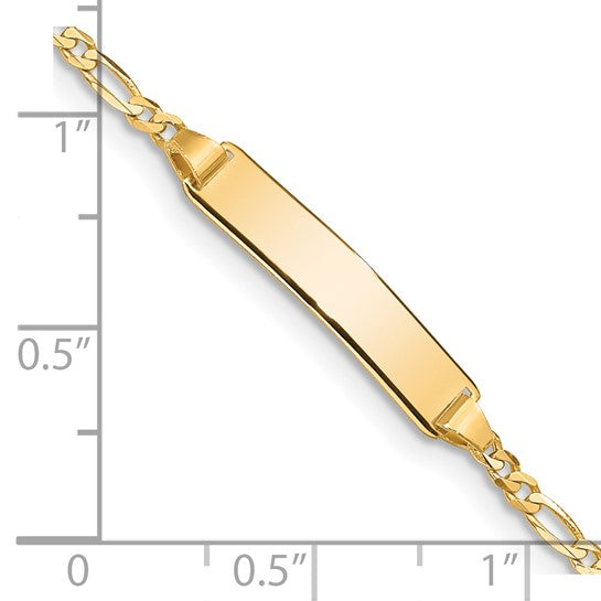 Polished Solid Chain/Solid Plate Figaro Link 19x4mm Plate 5.5 inch Baby/Child ID Bracelet 10K-14K