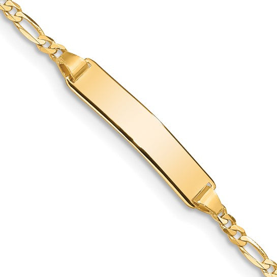 Polished Solid Chain/Solid Plate Figaro Link 19x4mm Plate 5.5 inch Baby/Child ID Bracelet 10K-14K