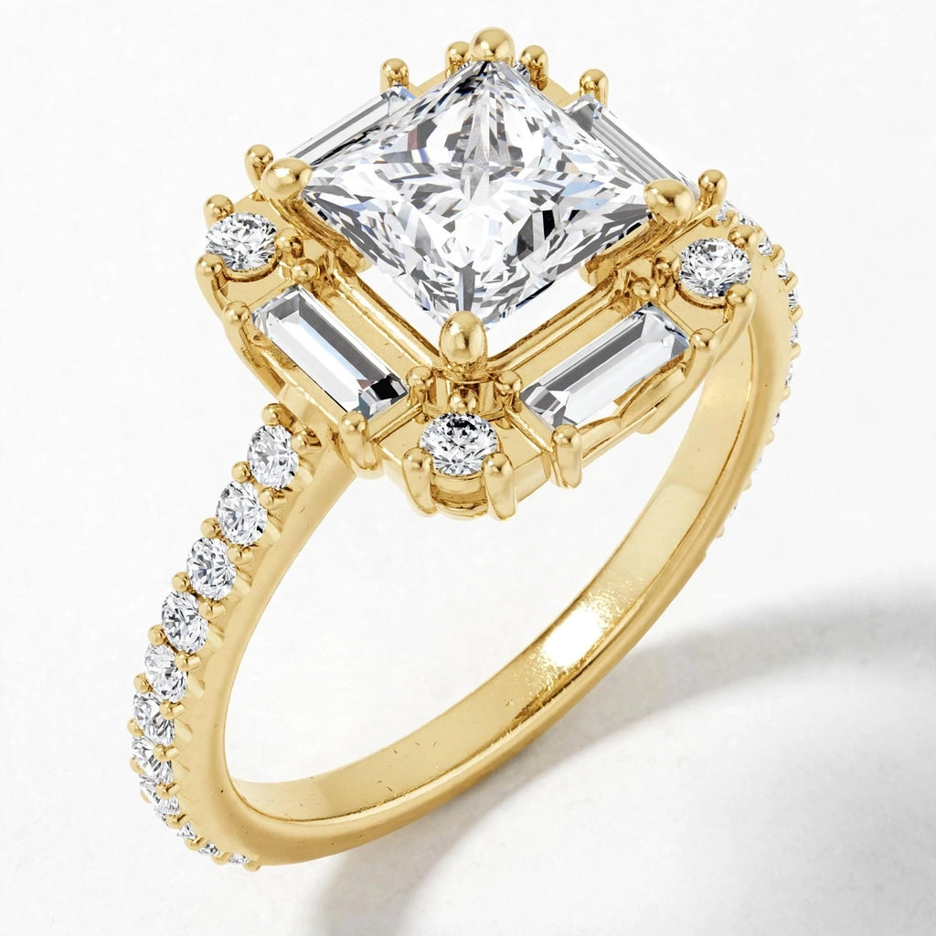 10K Yellow Gold Square Engagement Ring Mounting