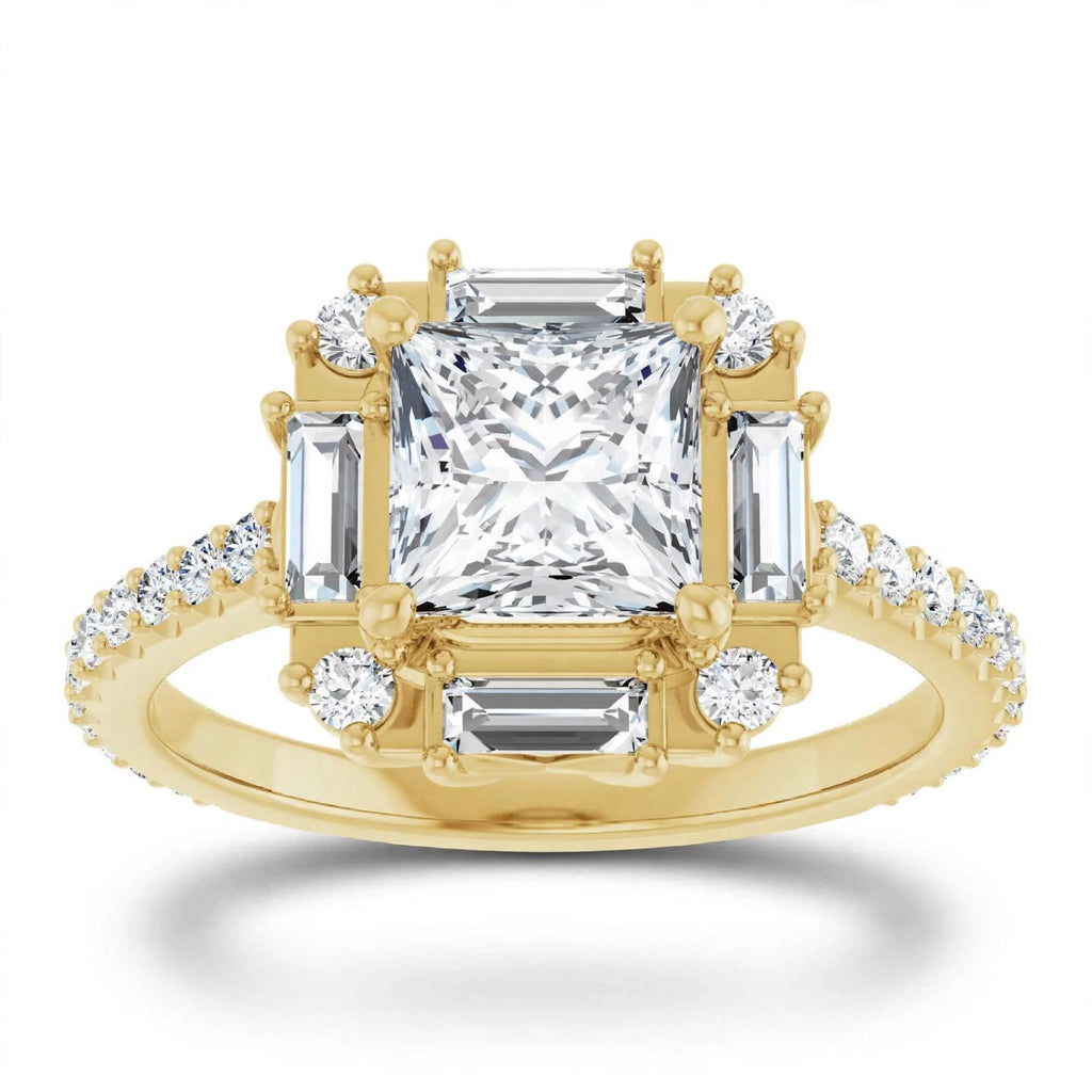 10K Yellow Gold Square Engagement Ring Mounting