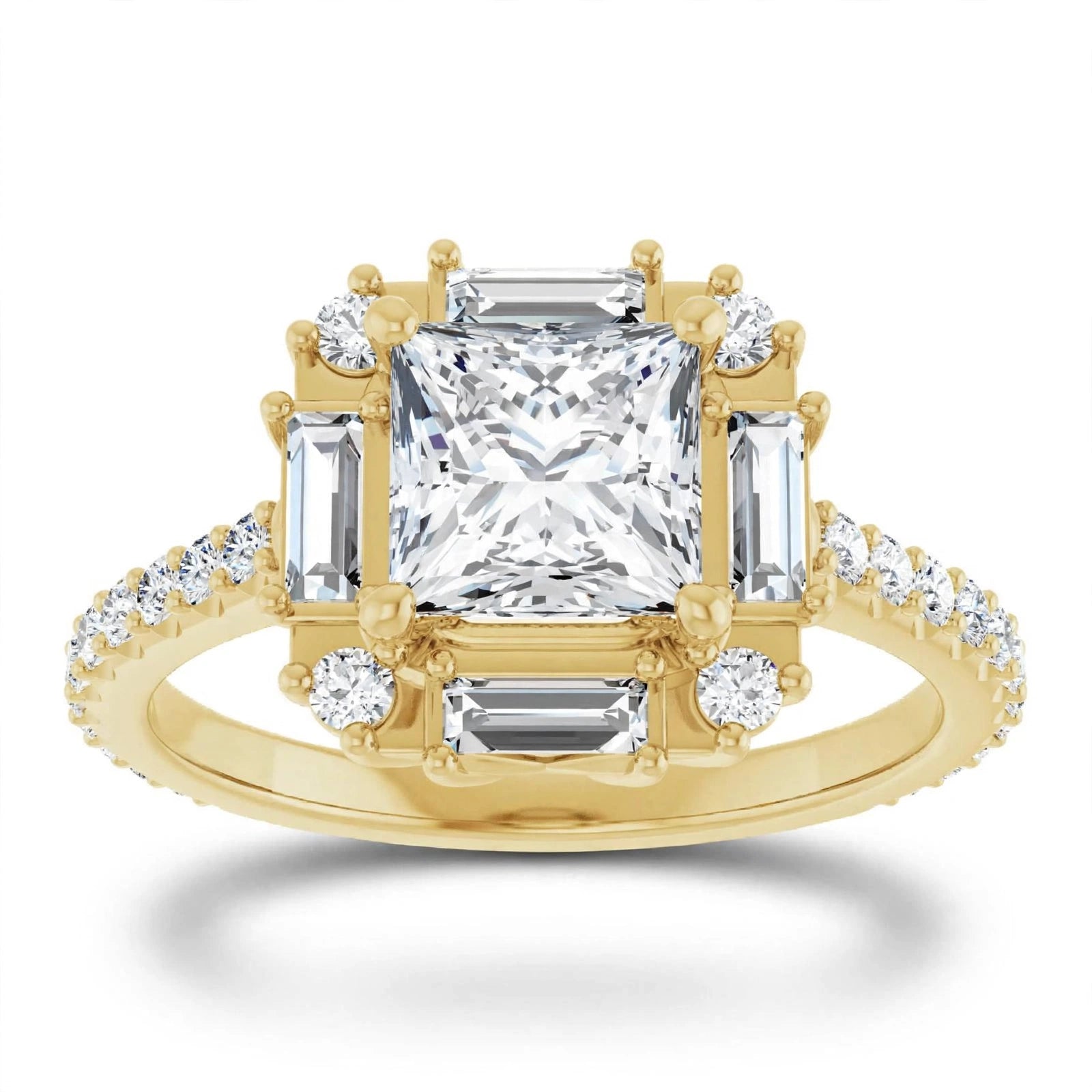 10K Yellow Gold Square Engagement Ring Mounting
