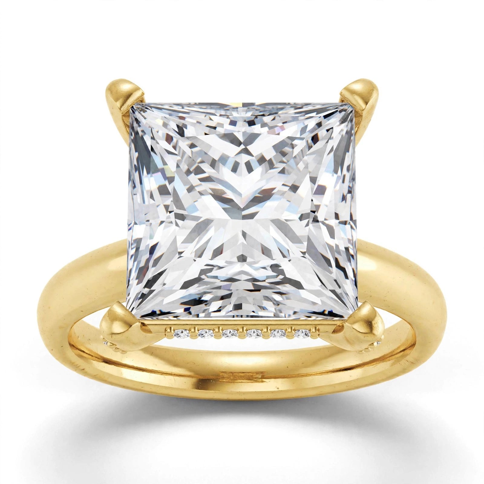 14K Yellow Gold Princess-Cut Moissanite Halo Engagement Ring