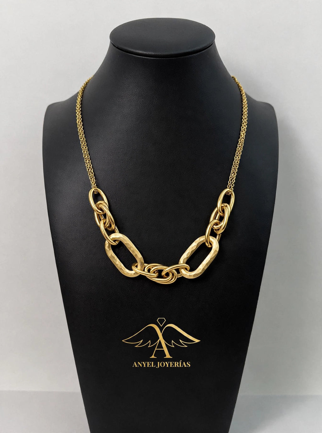 Anyel's 14K Polished and Satin 2-strand Fancy Link with 1in ext. Necklace