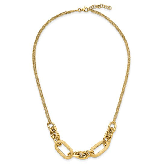 Anyel's 14K Polished and Satin 2-strand Fancy Link with 1in ext. Necklace