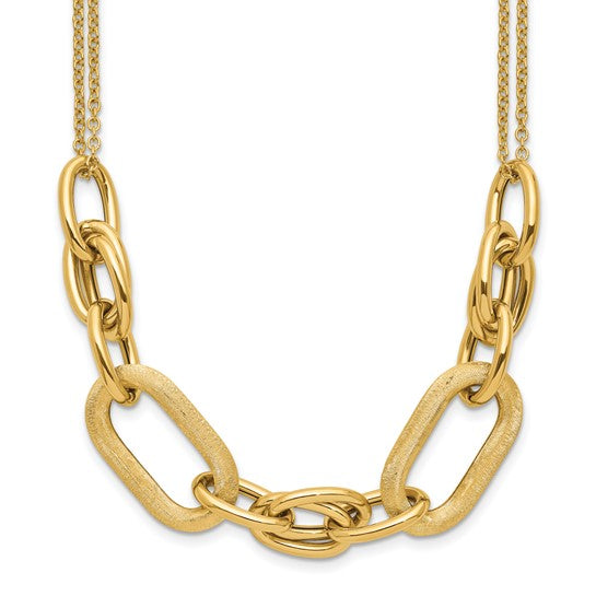 Anyel's 14K Polished and Satin 2-strand Fancy Link with 1in ext. Necklace
