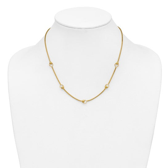 Anyel's 14K Polished Circle Station Popcorn Link 18 Inch Necklace