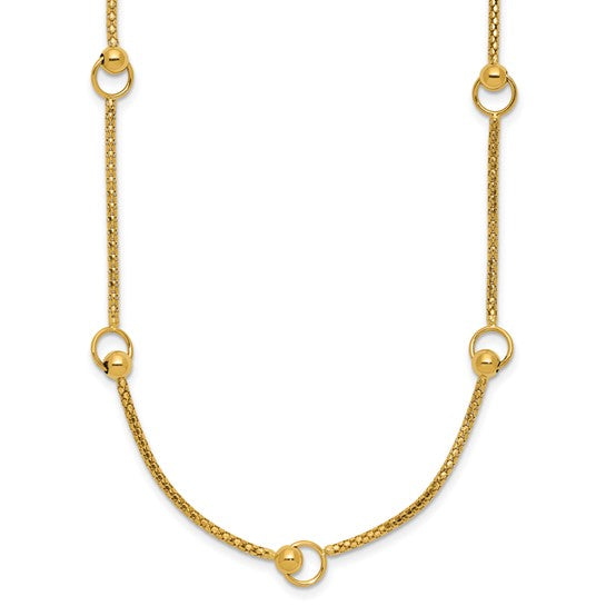Anyel's 14K Polished Circle Station Popcorn Link 18 Inch Necklace