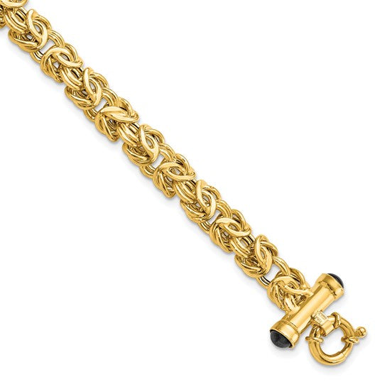 Anyel's 14K Polished 9.0mm Fancy Link with Black Onyx 8 inch Bracelet