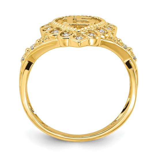 10k Yellow Gold Polished Diamond 15 Quinceanera Heart Ring