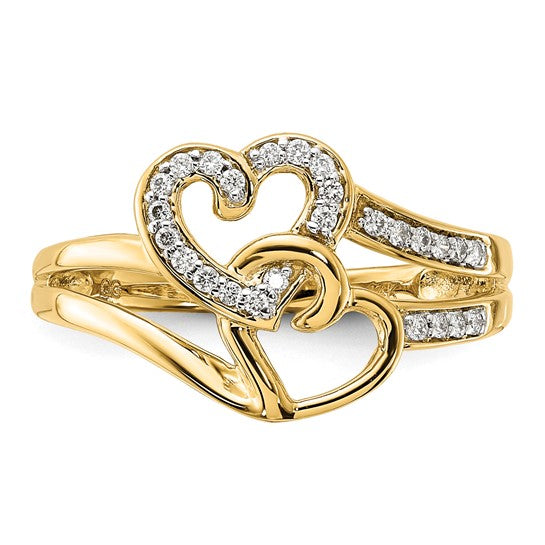 10K Diamond Double Heart Ring