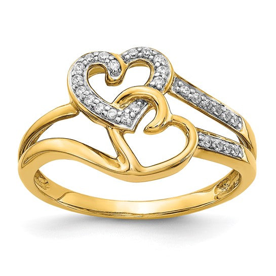 10K Diamond Double Heart Ring