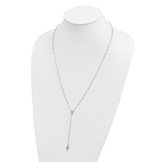 14k Polished Cross and Miraculous Medal Beaded 24 inch Rosary Necklace