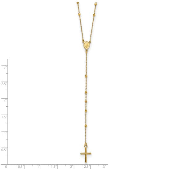 14k Polished Cross and Miraculous Medal Beaded 24 inch Rosary Necklace