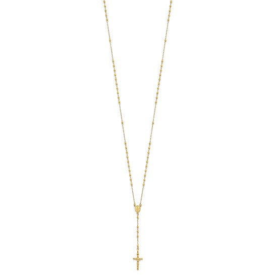 14K Polished Crucifix and Miraculous Medal with Faceted Beads 24 inch Rosary Necklace