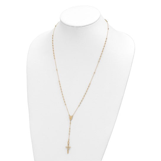 14K Polished Crucifix and Miraculous Medal with Faceted Beads 24 inch Rosary Necklace