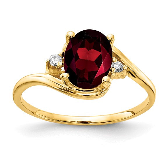 14k 8x6mm Oval Garnet A Diamond ring