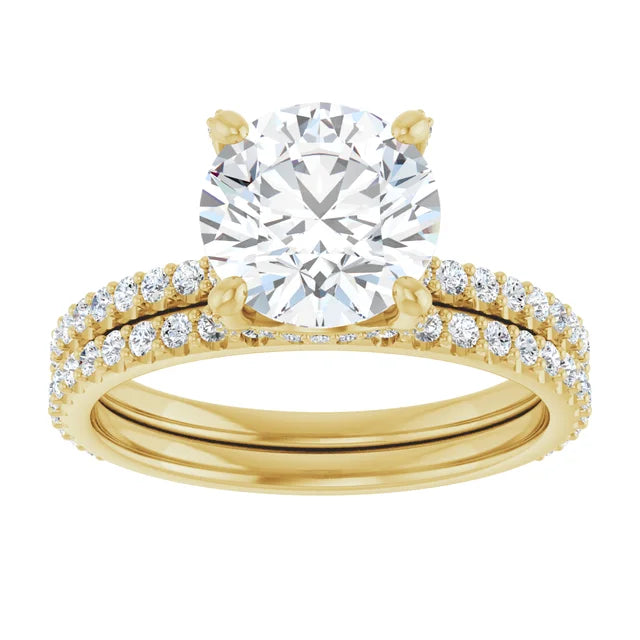 14K Yellow Gold 8 mm Round Engagement Ring Mounting with Bands